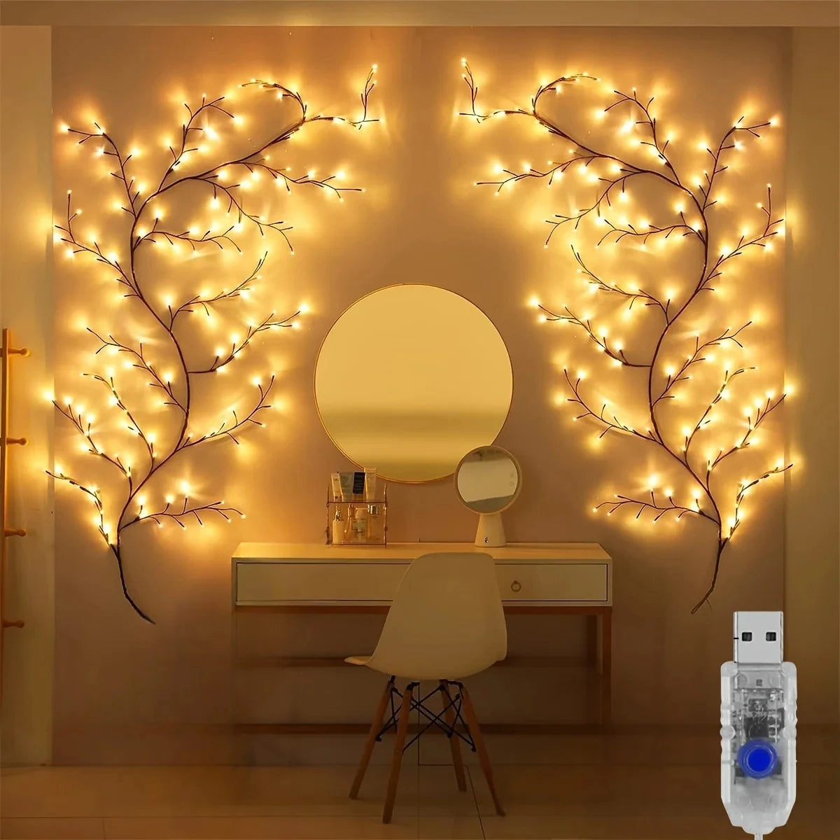 1PCS 96LED Tree and Vine Lamp USB/Solar Powered 8 Modes DIY Festive Tree Branch Lamp for Christmas Party Home Decorative Lights